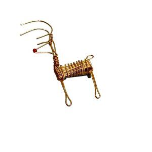 Handcrafted Wire Rudolph Reindeer Brooch Red Bead Nose Tribal-Inspired Design